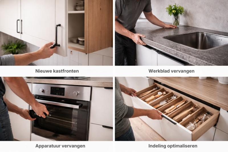 Keuken renovatie, keuken fronten vervangen, werkblad vervangen, apparatuur vervangen